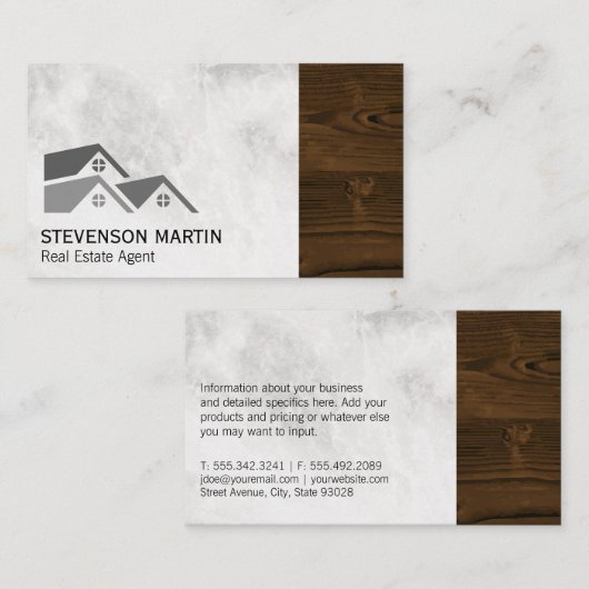 Onroerend goed | Marmer | Houtnerf Afwerking Visitekaartje (Voorkant / Achterkant)