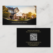 Onroerend goed met huisfoto, gouden accent, QR-cod Visitekaartje (Voorkant / Achterkant)