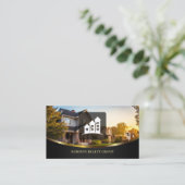 Onroerend goed met huisfoto, gouden accent, QR-cod Visitekaartje (Staand voorkant)