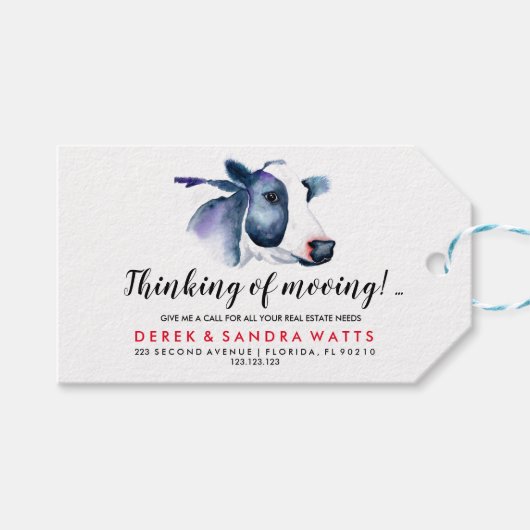 onroerend goed met kennisgeving van koe cadeaulabel (Voorkant (Horizontaal))