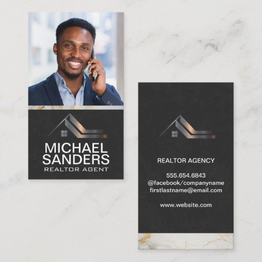 Onroerend goed Metaal Logo | Zakelijk Man via tele Visitekaartje (Voorkant / Achterkant)