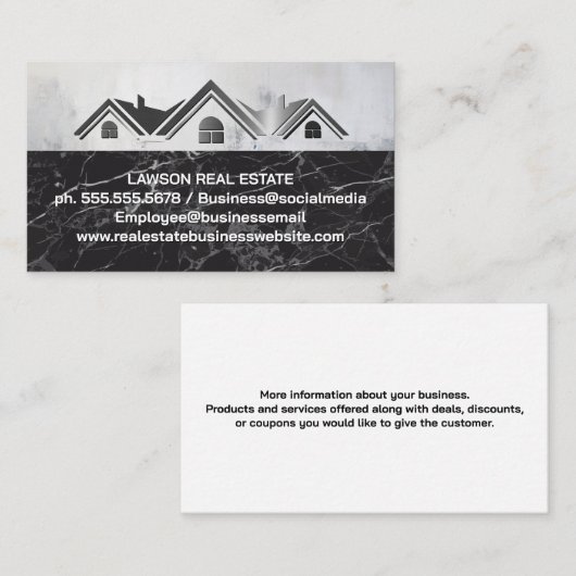 Onroerend Goed Metallic Logo | Zwarte Marmer Afsprakenkaartje (Voorkant / Achterkant)