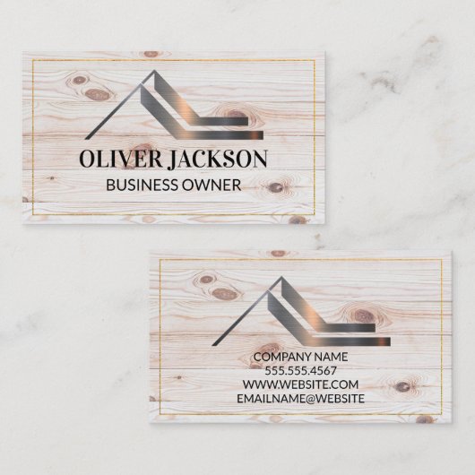 Onroerend goed Modern Logo | Houtkorrels Visitekaartje (Voorkant / Achterkant)