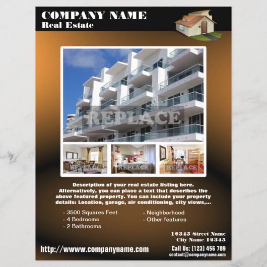 Onroerend goed - Moderne QR-code flyer - Bruin (QR (Achterkant)