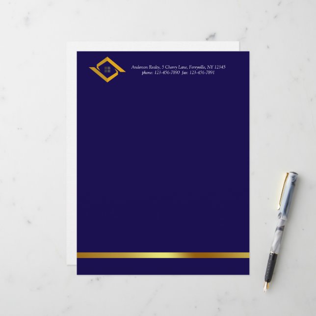 Onroerend Goed Navy Blauwe Huis Logo Moderne Makel Briefhoofd (Voorkant / Achterkant in situ)