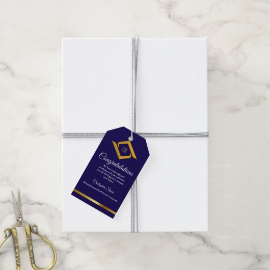 Onroerend Goed Navy Blauwe Huis Logo Moderne Makel Cadeaulabel (Met Touw)