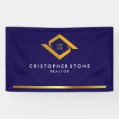 Onroerend Goed Navy Blauwe Huis Logo Moderne Makel Spandoek (Horizontaal)