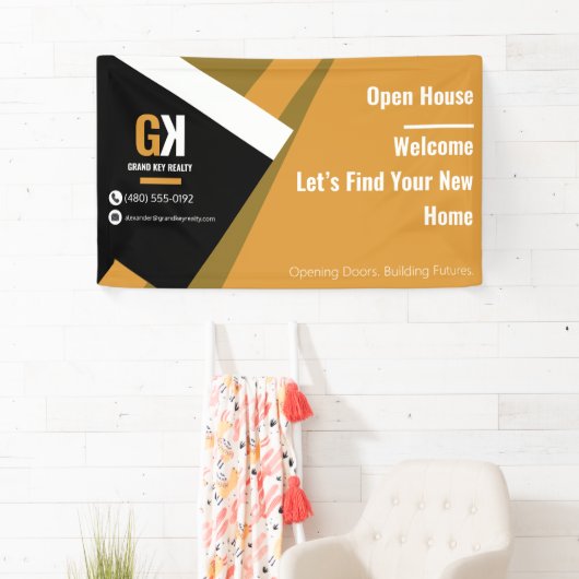 Onroerend goed open huis | Black & Gold-makelaar Spandoek (Insitu)