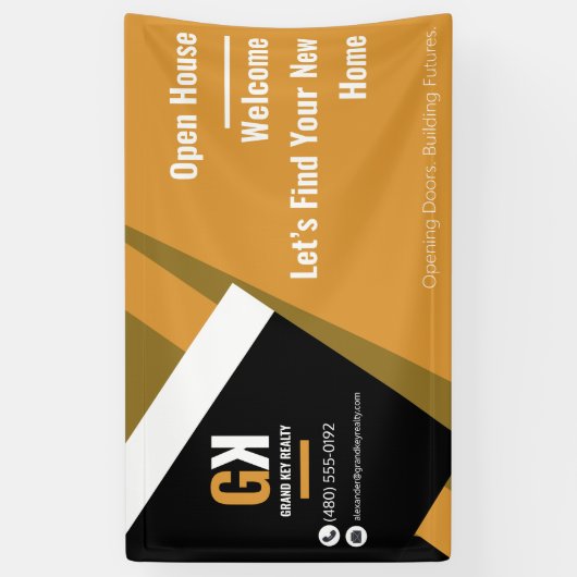 Onroerend goed open huis | Black & Gold-makelaar Spandoek (Verticaal)