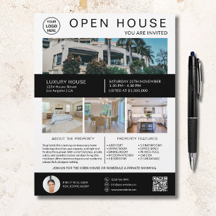 Onroerend goed Open Huis Logo Foto QR Wit Flyer