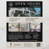 Onroerend goed Open Huis Logo Foto QR Zwart Flyer (Voorkant)