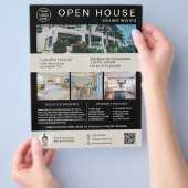 Onroerend goed Open Huis Logo Foto QR Zwart Flyer (Hand)