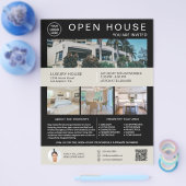 Onroerend goed Open Huis Logo Foto QR Zwart Flyer (Enkel)
