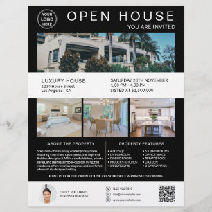 Onroerend goed Open Huis Logo Foto QR Zwart Wit Flyer