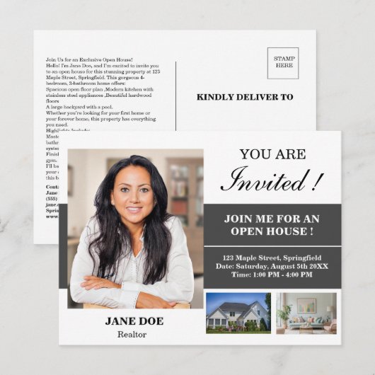 Onroerend goed Open Huis Uitnodiging (Voorkant / Achterkant)