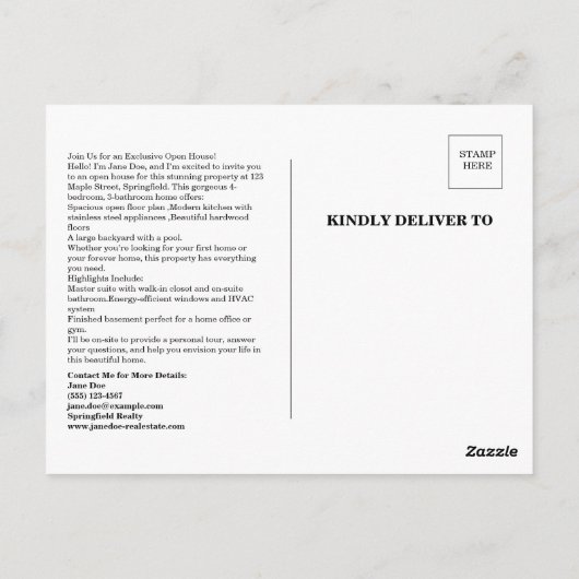 Onroerend goed Open Huis Uitnodiging (Achterkant)