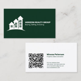 Onroerend goed opwaartse pijl donkergroene QR-code Visitekaartje