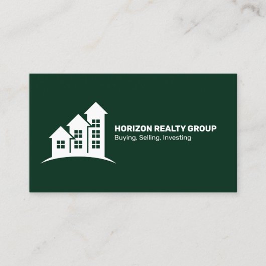 Onroerend goed opwaartse pijl donkergroene QR-code Visitekaartje (Voorkant)