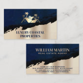 Onroerend goed Palm Tree Logo | Blauw goud Visitekaartje (Voorkant / Achterkant)