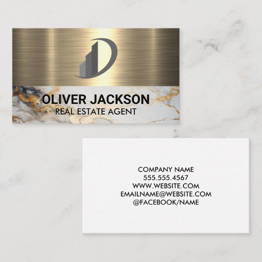 Onroerend goed pictogram | Goudmarmer | Metallisch Visitekaartje (Voorkant / Achterkant)