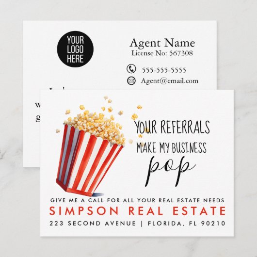onroerend goed Popcorn verwijzingen Mededeling Aankondigingskaart (Voorkant / Achterkant)