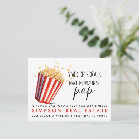 onroerend goed Popcorn verwijzingen Mededeling Aankondigingskaart (Staand voorkant)