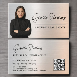 Onroerend goed QR-code foto platina metalen Visitekaartje