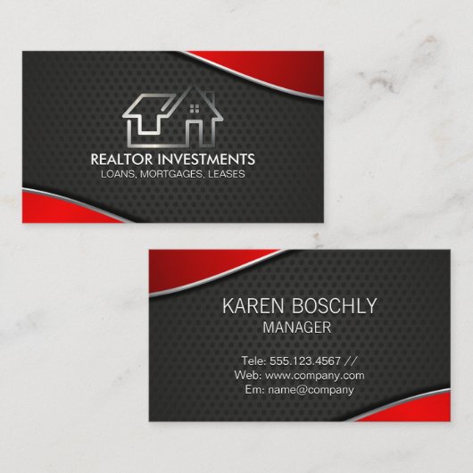Onroerend goed | Rood Metaalglans | Gaas Visitekaartje (Voorkant / Achterkant)