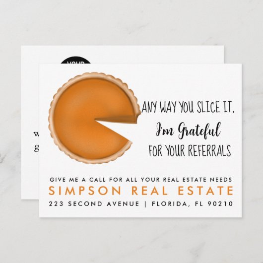 Onroerend goed Slice Pumpkin Pie Verwijzingen Aankondigingskaart (Voorkant / Achterkant)