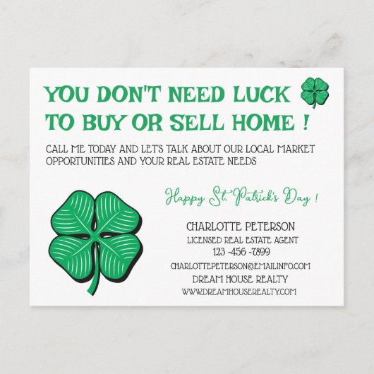 Onroerend goed St. Patrick's Day Promotional Marke Feestdagenkaart (Voorkant)