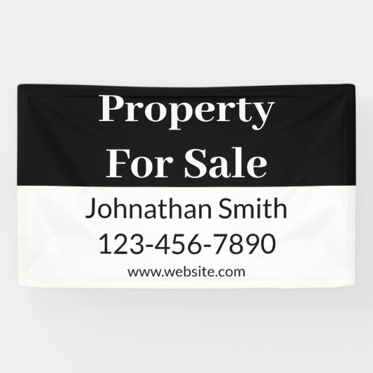 Onroerend goed te koop zwart wit zakelijk onroeren spandoek (Horizontaal)