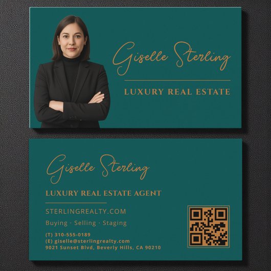 Onroerend goed Teal Koper QR-code Script Luxe Visitekaartje