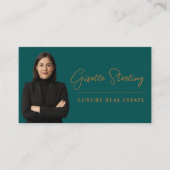 Onroerend goed Teal Koper QR-code Script Luxe Visitekaartje (Voorkant)