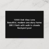 Onroerend goed voor verkoop door eigenaar Black Ho Visitekaartje (Achterkant)