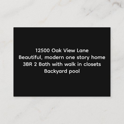 Onroerend goed voor verkoop door eigenaar Black Ho Visitekaartje (Achterkant)