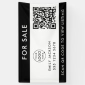 Onroerend goed | Voor verkoop QR-code zwarte witte Spandoek (Verticaal)