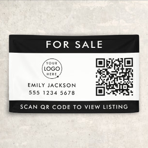 Onroerend goed Voor verkoop QR-code zwarte witte Spandoek