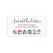 Onroerend goed Waterverf Huizen Retouradres Etiket (Voorkant)