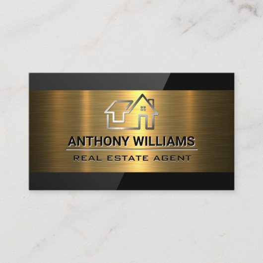 onroerende goederen | goudgeborsteld | zwarte glan visitekaartje (Voorkant)