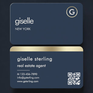 Onroerendgoedmakelaar Navy Blauwe Gouden QR-code Visitekaartje