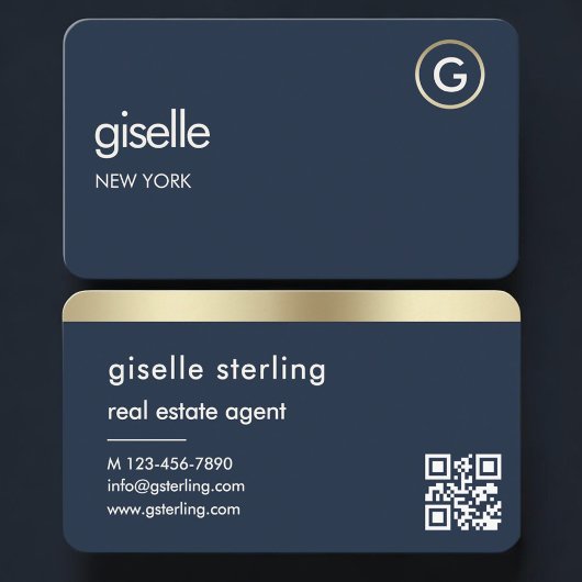 Onroerendgoedmakelaar Navy Blauwe Gouden QR-code Visitekaartje