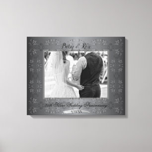 "Ons 25e bruiloft Jubileum"Handgeschreven zilver Canvas Afdruk