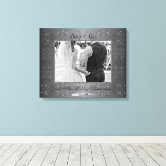 "Ons 25e bruiloft Jubileum"Handgeschreven zilver Canvas Afdruk (Insitu (Houten vloer))