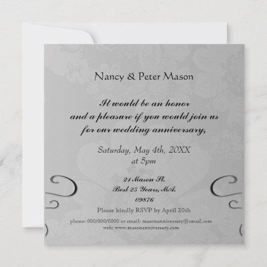 "Ons 25e bruiloft Jubileum" Zilveruitnodiging Kaart (Achterkant)