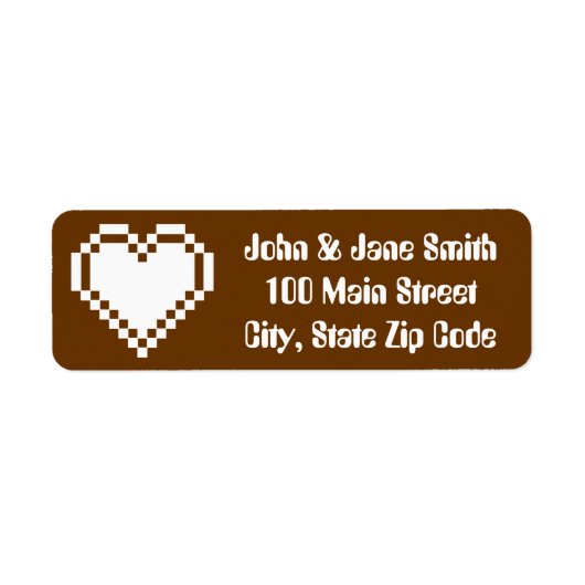 Ons 8-Bit Hart in Chocolade Retouradreslabel Etiket (Voorkant)