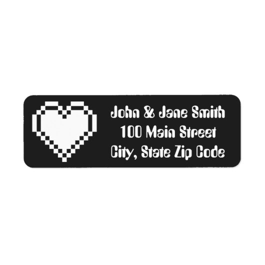 Ons 8-Bit Hart in Zwarte Retouradreslabel Etiket (Voorkant)