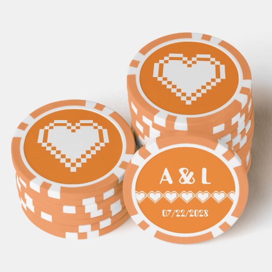 Ons 8-bits hart in het Oranje Poker Chips (Opstapeling)
