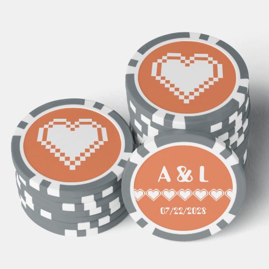 Ons 8-bits hart in koraal poker chips (Opstapeling)