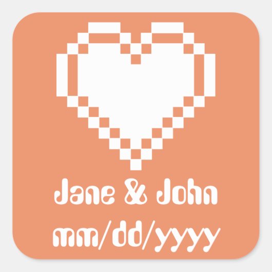 Ons 8-bits hart in koraalsticker vierkante sticker (Voorkant)