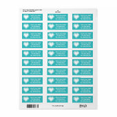 Ons 8-bits hart in Turquoise Return Address Label (Full Sheet)